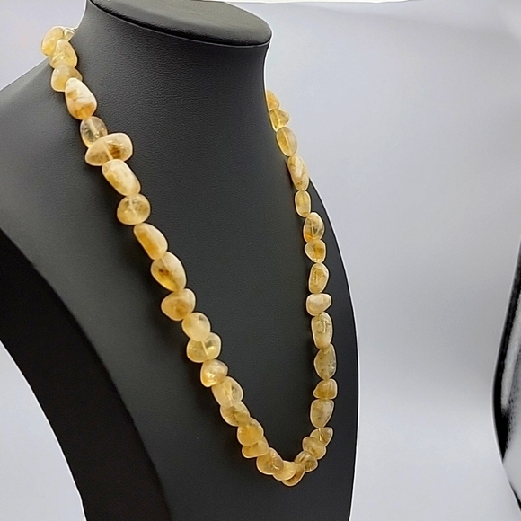 Natural Golden Rutile Quartz 925 Silver Plated Beaded Necklace 19" Gemstone - Picture 3 of 8